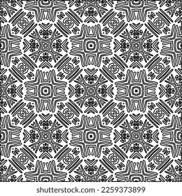 Stylish texture with figures from lines.
Abstract geometric black and white pattern for web page, textures, card, poster, fabric, textile. Monochrome graphic repeating design. 