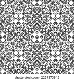 Stylish texture with figures from lines.
Abstract geometric black and white pattern for web page, textures, card, poster, fabric, textile. Monochrome graphic repeating design. 