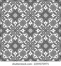 Stylish texture with figures from lines.
Abstract geometric black and white pattern for web page, textures, card, poster, fabric, textile. Monochrome graphic repeating design. 