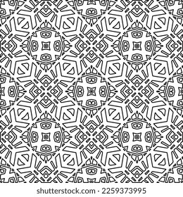 Stylish texture with figures from lines.
Abstract geometric black and white pattern for web page, textures, card, poster, fabric, textile. Monochrome graphic repeating design. 