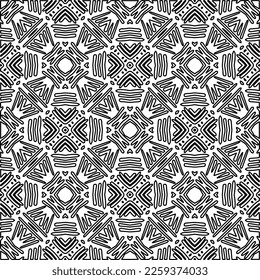 Stylish texture with figures from lines.
Abstract geometric black and white pattern for web page, textures, card, poster, fabric, textile. Monochrome graphic repeating design. 