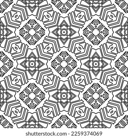 Stylish texture with figures from lines.
Abstract geometric black and white pattern for web page, textures, card, poster, fabric, textile. Monochrome graphic repeating design. 