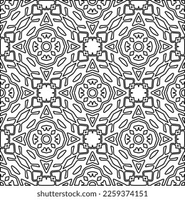 Stylish texture with figures from lines.
Abstract geometric black and white pattern for web page, textures, card, poster, fabric, textile. Monochrome graphic repeating design. 