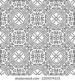 Stylish texture with figures from lines.
Abstract geometric black and white pattern for web page, textures, card, poster, fabric, textile. Monochrome graphic repeating design. 