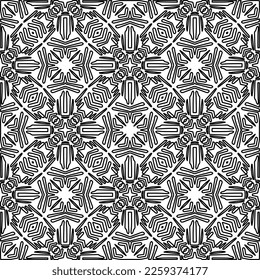 Stylish texture with figures from lines.
Abstract geometric black and white pattern for web page, textures, card, poster, fabric, textile. Monochrome graphic repeating design. 