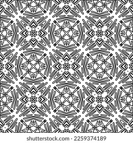 Stylish texture with figures from lines.
Abstract geometric black and white pattern for web page, textures, card, poster, fabric, textile. Monochrome graphic repeating design. 