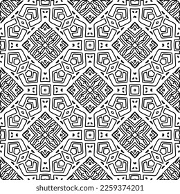 Stylish texture with figures from lines.
Abstract geometric black and white pattern for web page, textures, card, poster, fabric, textile. Monochrome graphic repeating design. 