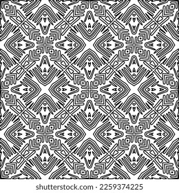 Stilvolle Textur mit Figuren aus Linien.
Abstraktes geometrisches Schwarz-Weiß-Muster für Webseiten, Texturen, Karten, Plakate, Gewebe, Textilien. Monochrome grafische Wiederholungsdesign. 
