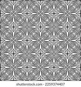 Stylish texture with figures from lines.
Abstract geometric black and white pattern for web page, textures, card, poster, fabric, textile. Monochrome graphic repeating design. 