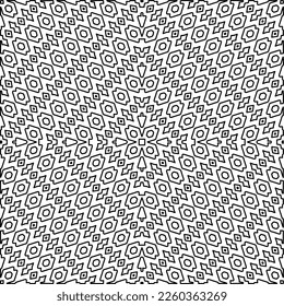 
Stylish texture with figures from lines.
Abstract geometric black and white pattern for web page, textures, card, poster, fabric, textile. Monochrome graphic repeating design. 