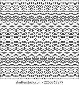 Stylish texture with figures from lines.
Abstract geometric black and white pattern for web page, textures, card, poster, fabric, textile. Monochrome graphic repeating design. 