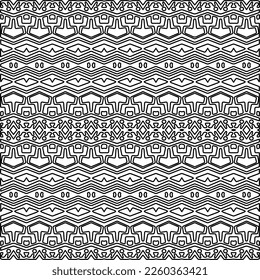 Stilvolle Textur mit Figuren aus Linien.
Abstraktes geometrisches Schwarz-Weiß-Muster für Webseiten, Texturen, Karten, Plakate, Gewebe, Textilien. Monochrome grafische Wiederholungsdesign. 