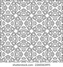 
Stylish texture with figures from lines.
Abstract geometric black and white pattern for web page, textures, card, poster, fabric, textile. Monochrome graphic repeating design. 
