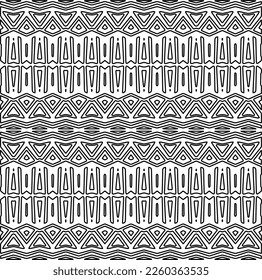 Stylish texture with figures from lines.
Abstract geometric black and white pattern for web page, textures, card, poster, fabric, textile. Monochrome graphic repeating design. 