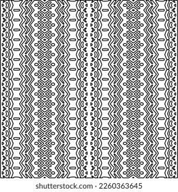 Stylish texture with figures from lines.
Abstract geometric black and white pattern for web page, textures, card, poster, fabric, textile. Monochrome graphic repeating design. 