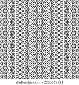Stylish texture with figures from lines.
Abstract geometric black and white pattern for web page, textures, card, poster, fabric, textile. Monochrome graphic repeating design. 