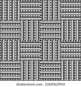 
Stylish texture with figures from lines.
Abstract geometric black and white pattern for web page, textures, card, poster, fabric, textile. Monochrome graphic repeating design. 