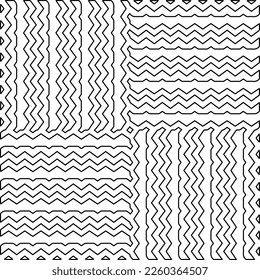 
Stylish texture with figures from lines.
Abstract geometric black and white pattern for web page, textures, card, poster, fabric, textile. Monochrome graphic repeating design. 