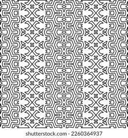 
Stylish texture with figures from lines.
Abstract geometric black and white pattern for web page, textures, card, poster, fabric, textile. Monochrome graphic repeating design. 