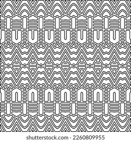 Stylish texture with figures from lines.
Abstract geometric black and white pattern for web page, textures, card, poster, fabric, textile. Monochrome graphic repeating design. 