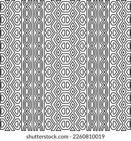 Stilvolle Textur mit Figuren aus Linien.
Abstraktes geometrisches Schwarz-Weiß-Muster für Webseiten, Texturen, Karten, Plakate, Gewebe, Textilien. Monochrome grafische Wiederholungsdesign. 