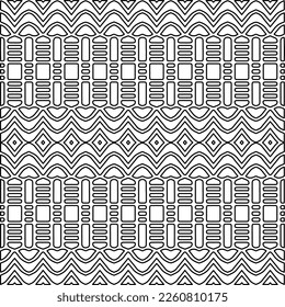 Stylish texture with figures from lines.
Abstract geometric black and white pattern for web page, textures, card, poster, fabric, textile. Monochrome graphic repeating design. 