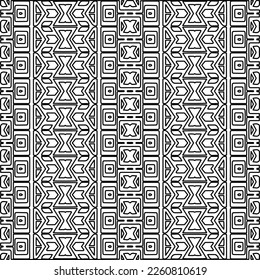 Stylish texture with figures from lines.
Abstract geometric black and white pattern for web page, textures, card, poster, fabric, textile. Monochrome graphic repeating design. 