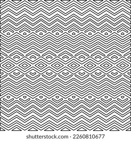 Stylish texture with figures from lines.
Abstract geometric black and white pattern for web page, textures, card, poster, fabric, textile. Monochrome graphic repeating design. 