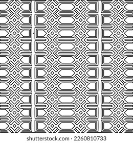 Stylish texture with figures from lines.
Abstract geometric black and white pattern for web page, textures, card, poster, fabric, textile. Monochrome graphic repeating design. 
