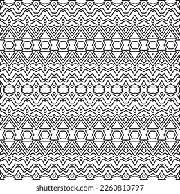 Stylish texture with figures from lines.
Abstract geometric black and white pattern for web page, textures, card, poster, fabric, textile. Monochrome graphic repeating design. 
