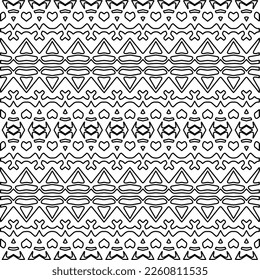 Stilvolle Textur mit Figuren aus Linien.
Abstraktes geometrisches Schwarz-Weiß-Muster für Webseiten, Texturen, Karten, Plakate, Gewebe, Textilien. Monochrome grafische Wiederholungsdesign. 