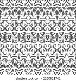 Stylish texture with figures from lines.
Abstract geometric black and white pattern for web page, textures, card, poster, fabric, textile. Monochrome graphic repeating design. 