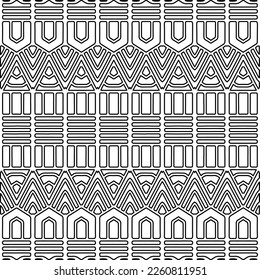 Stylish texture with figures from lines.
Abstract geometric black and white pattern for web page, textures, card, poster, fabric, textile. Monochrome graphic repeating design. 