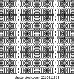 Stylish texture with figures from lines.
Abstract geometric black and white pattern for web page, textures, card, poster, fabric, textile. Monochrome graphic repeating design. 