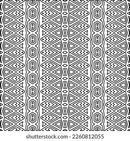 Stylish texture with figures from lines.
Abstract geometric black and white pattern for web page, textures, card, poster, fabric, textile. Monochrome graphic repeating design. 