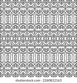 Stilvolle Textur mit Figuren aus Linien.
Abstraktes geometrisches Schwarz-Weiß-Muster für Webseiten, Texturen, Karten, Plakate, Gewebe, Textilien. Monochrome grafische Wiederholungsdesign. 