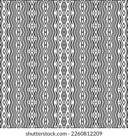 Stylish texture with figures from lines.
Abstract geometric black and white pattern for web page, textures, card, poster, fabric, textile. Monochrome graphic repeating design. 