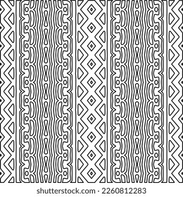 Stilvolle Textur mit Figuren aus Linien.
Abstraktes geometrisches Schwarz-Weiß-Muster für Webseiten, Texturen, Karten, Plakate, Gewebe, Textilien. Monochrome grafische Wiederholungsdesign. 