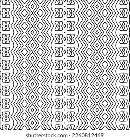 Stylish texture with figures from lines.
Abstract geometric black and white pattern for web page, textures, card, poster, fabric, textile. Monochrome graphic repeating design. 