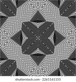 Stylish texture with figures from lines.
Abstract geometric black and white pattern for web page, textures, card, poster, fabric, textile. Monochrome graphic repeating design. 