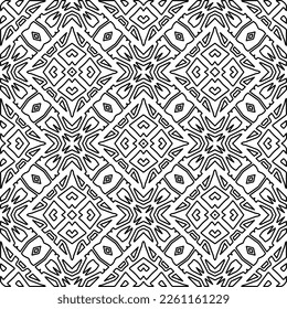 Stylish texture with figures from lines.
Abstract geometric black and white pattern for web page, textures, card, poster, fabric, textile. Monochrome graphic repeating design. 