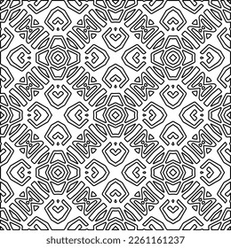 Stylish texture with figures from lines.
Abstract geometric black and white pattern for web page, textures, card, poster, fabric, textile. Monochrome graphic repeating design. 
