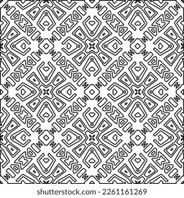 Stylish texture with figures from lines.
Abstract geometric black and white pattern for web page, textures, card, poster, fabric, textile. Monochrome graphic repeating design. 