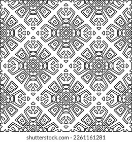 Stylish texture with figures from lines.
Abstract geometric black and white pattern for web page, textures, card, poster, fabric, textile. Monochrome graphic repeating design. 