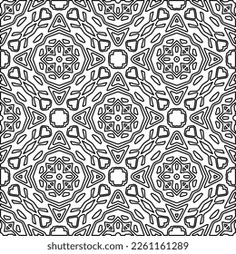 Stylish texture with figures from lines.
Abstract geometric black and white pattern for web page, textures, card, poster, fabric, textile. Monochrome graphic repeating design. 