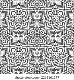 Stylish texture with figures from lines.
Abstract geometric black and white pattern for web page, textures, card, poster, fabric, textile. Monochrome graphic repeating design. 