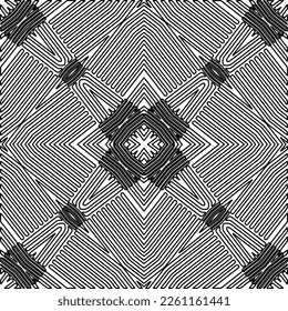 Stylish texture with figures from lines.
Abstract geometric black and white pattern for web page, textures, card, poster, fabric, textile. Monochrome graphic repeating design. 