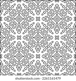 Stylish texture with figures from lines.
Abstract geometric black and white pattern for web page, textures, card, poster, fabric, textile. Monochrome graphic repeating design. 