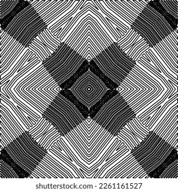 Stylish texture with figures from lines.
Abstract geometric black and white pattern for web page, textures, card, poster, fabric, textile. Monochrome graphic repeating design. 