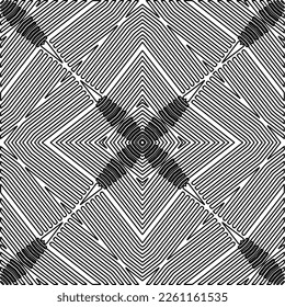 Stylish texture with figures from lines.
Abstract geometric black and white pattern for web page, textures, card, poster, fabric, textile. Monochrome graphic repeating design. 
